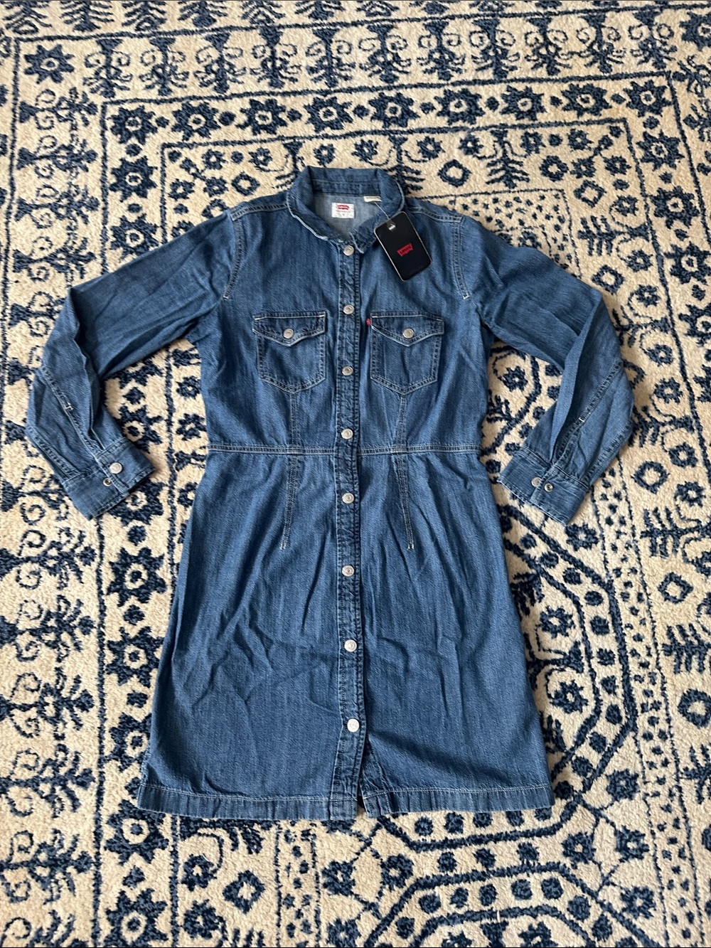 Levi's Blue Denim Button-Front Long Sleeve Shirt Dress